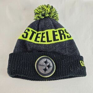 Pittsburgh Steelers New Era Knit Beanie Pom Hat Grey Neon Green One Size Used co